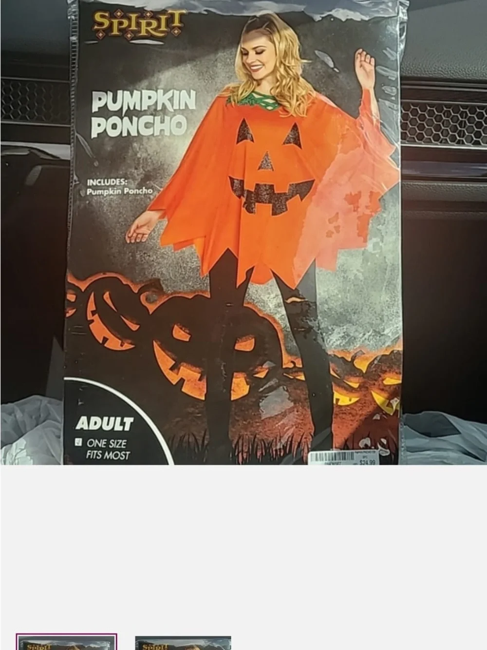 Spirit Orange Pumpkin Poncho Costume with Black Jack-O'-Lantern Face